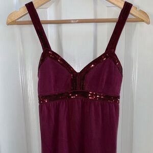Sequined Embellished Camisole Top Size XS Burgundy Y2K Babydoll Flowy Feminine